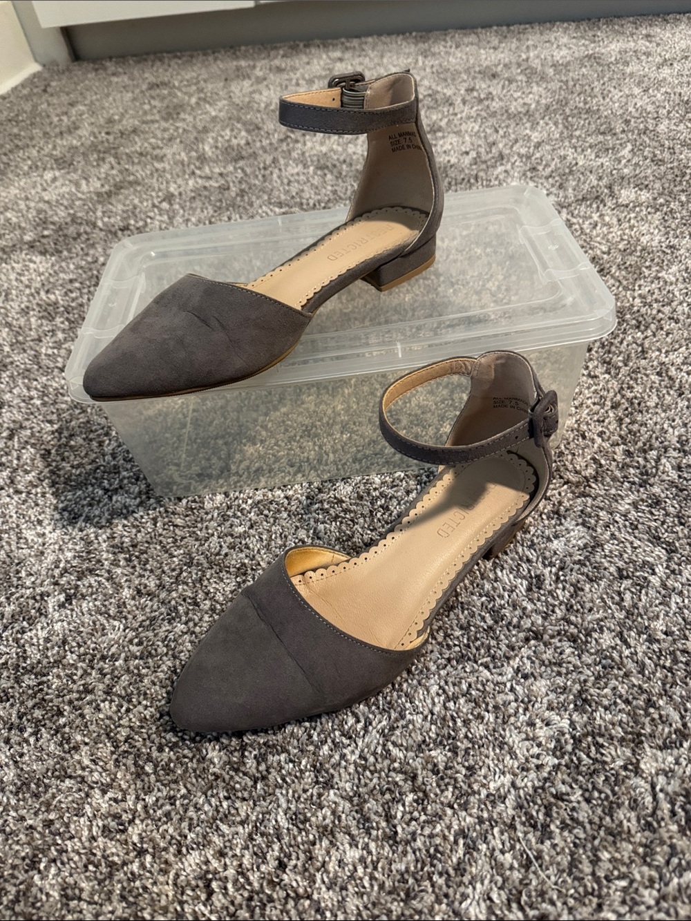 Restricted Pointed Toe Ankle Strap Flats - Dark Gray